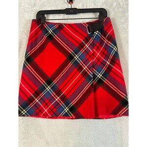 Vtg Y2K, Tommy Hilfiger tartan plaid front red Wool blend preppy mini skirt 10